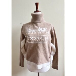 COACH Horse & Carriage Logo Wool Cashmere Turtleneck Knit Sweater Women XS